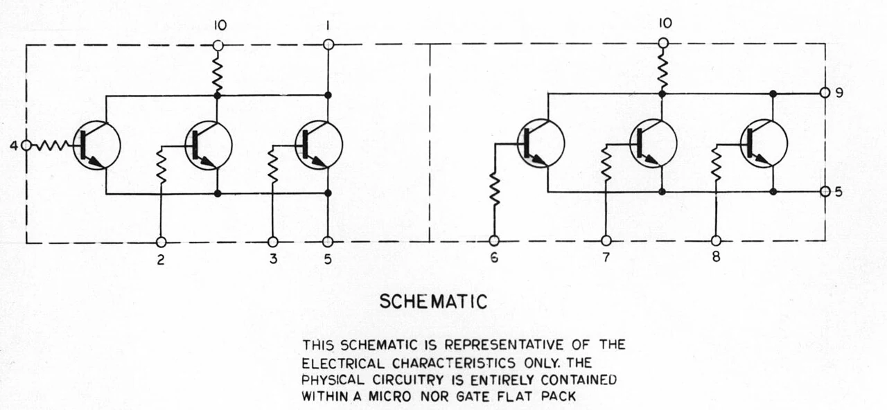 NASA schematic showing two NOR logic gates with transistor and resistor symbols.